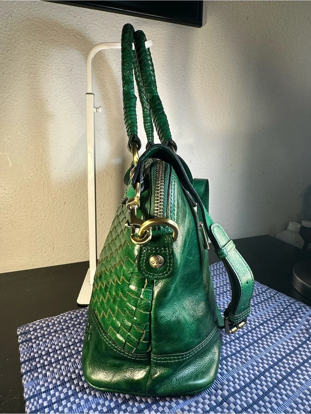 Patricia Nash Discovery Collection Augusta Satchel (Woven Emerald Green Leather)